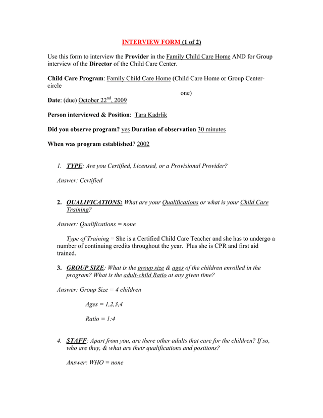 Interview Form screenshot