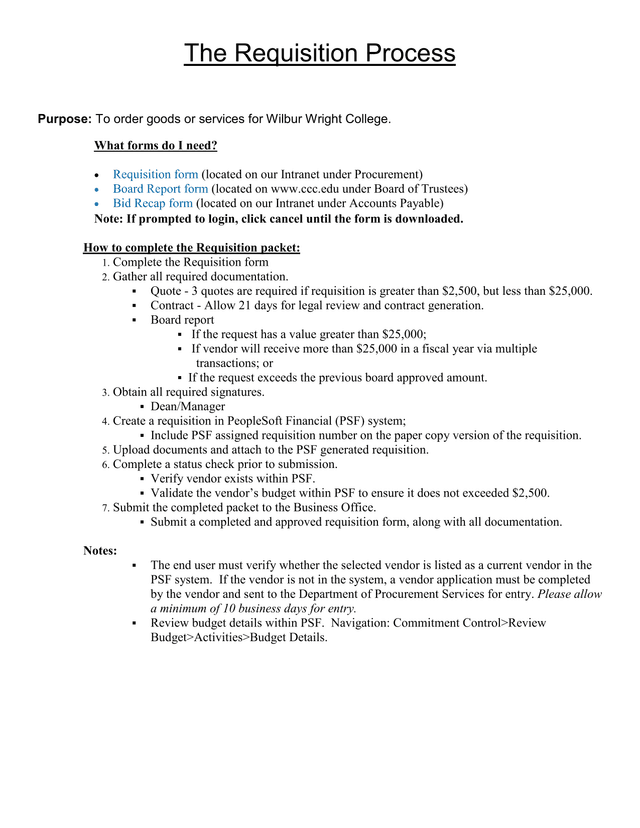 The Requisition Process screenshot