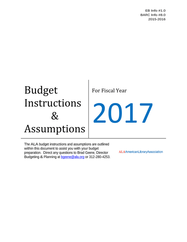Budget Instructions  Assumptions screenshot