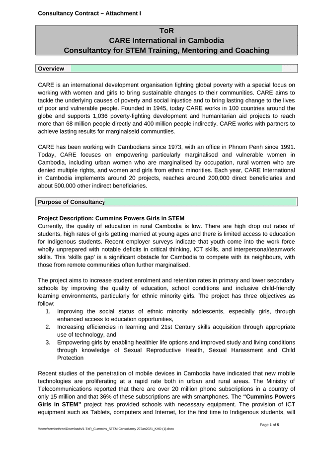 Consultancy Contract  Attachment I ToR screenshot