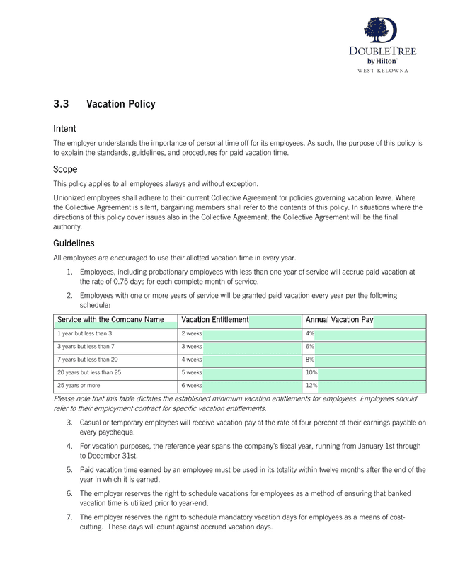 3.3 Vacation Policy screenshot