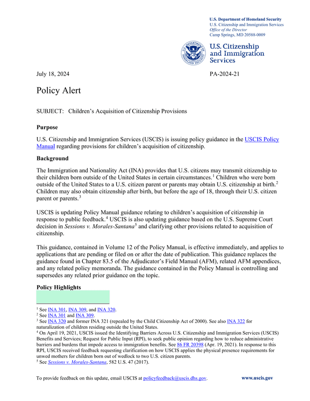 Policy Alert ChildrenS Acquisition Of Citizenship Provisions screenshot