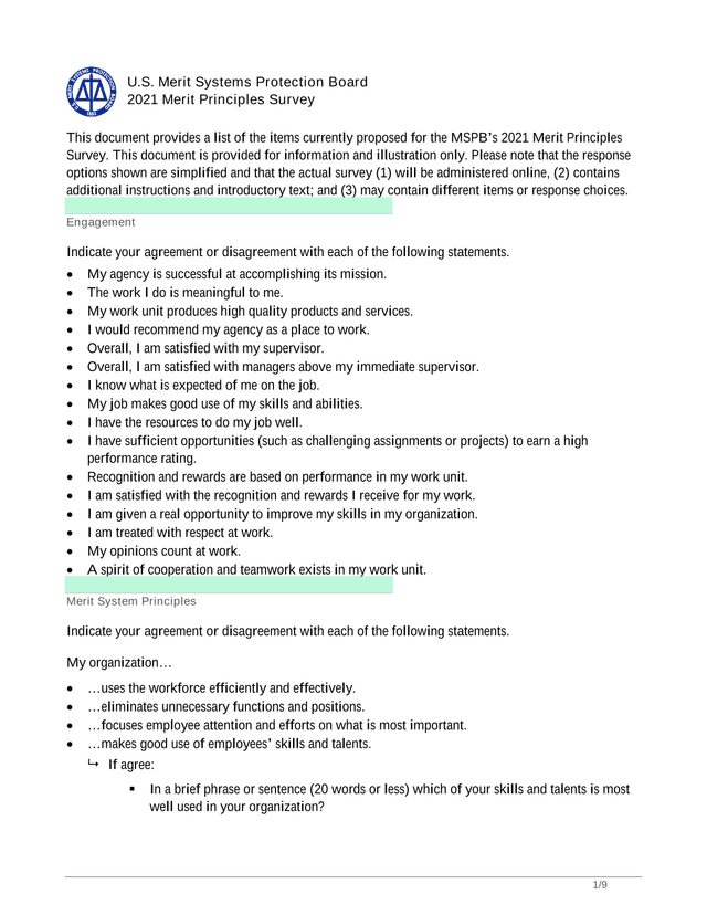 U.S. Merit Systems Protection Board 2021 Merit Principles Survey screenshot