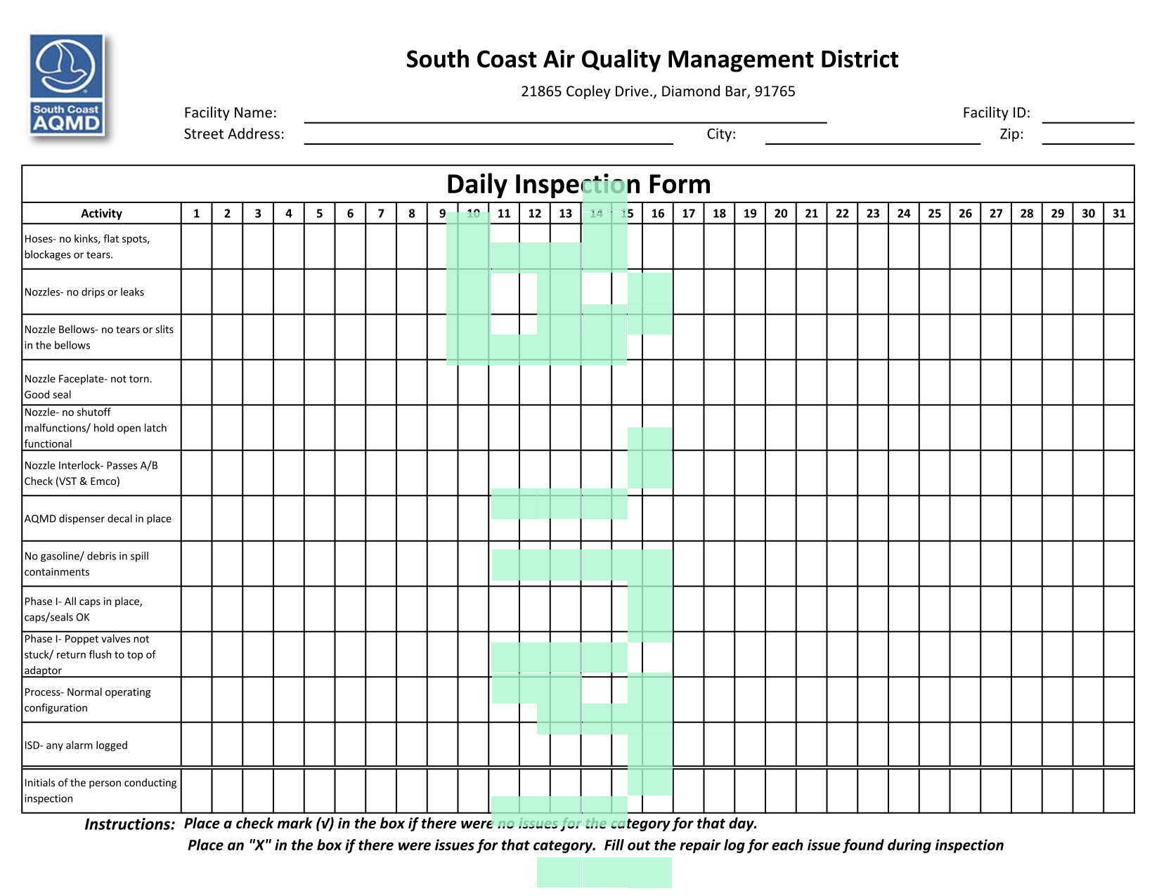 Daily Inspection Form screenshot
