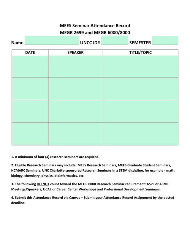 MEES Seminar Attendance Record screenshot
