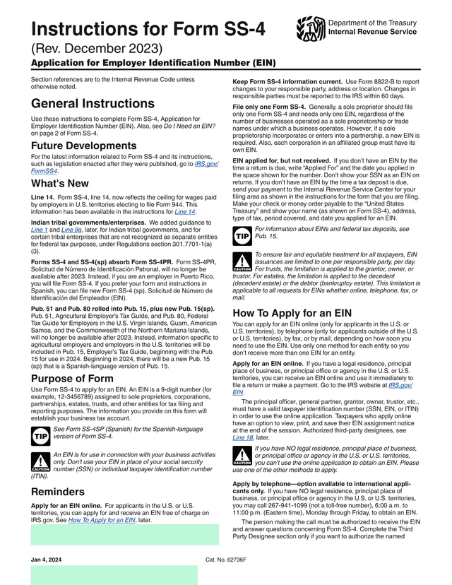 Form SS 4 screenshot