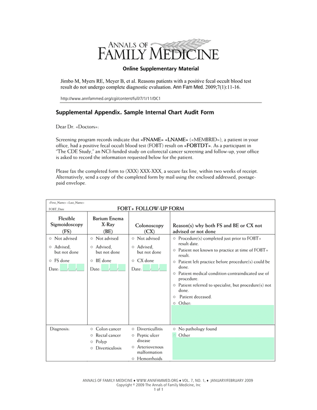 FOBT FOLLOW UP FORM screenshot