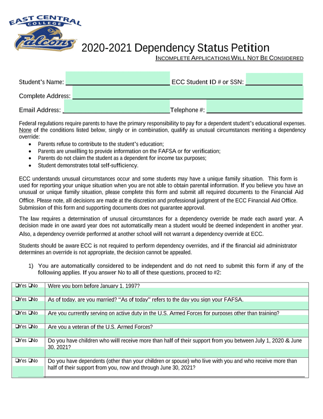 2020 2021 Dependency Status Petition screenshot