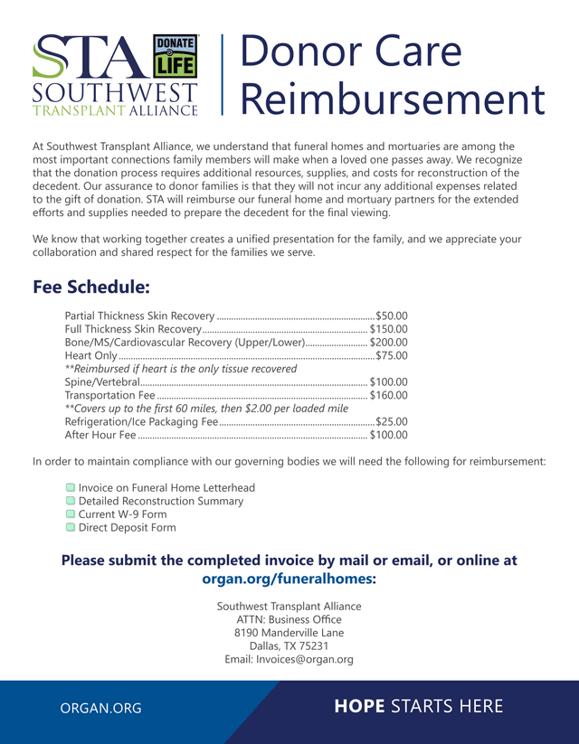 Donor Care Reimbursement screenshot