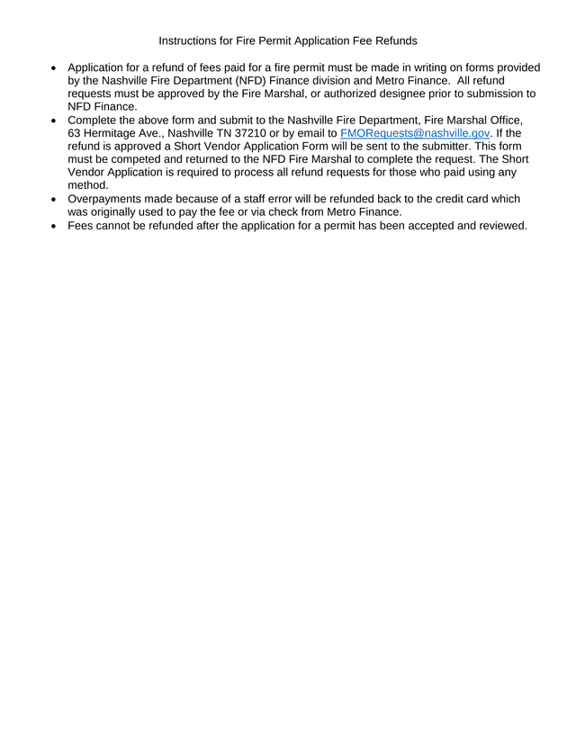 NASHVILLE FIRE DEPARTMENT REFUND REQUEST FORM screenshot
