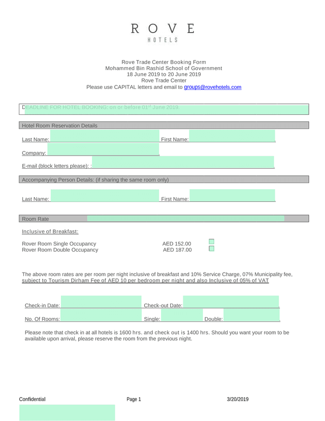 Rove Trade Center Booking Form screenshot