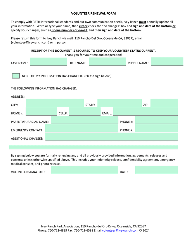 Volunteer Renewal Form screenshot