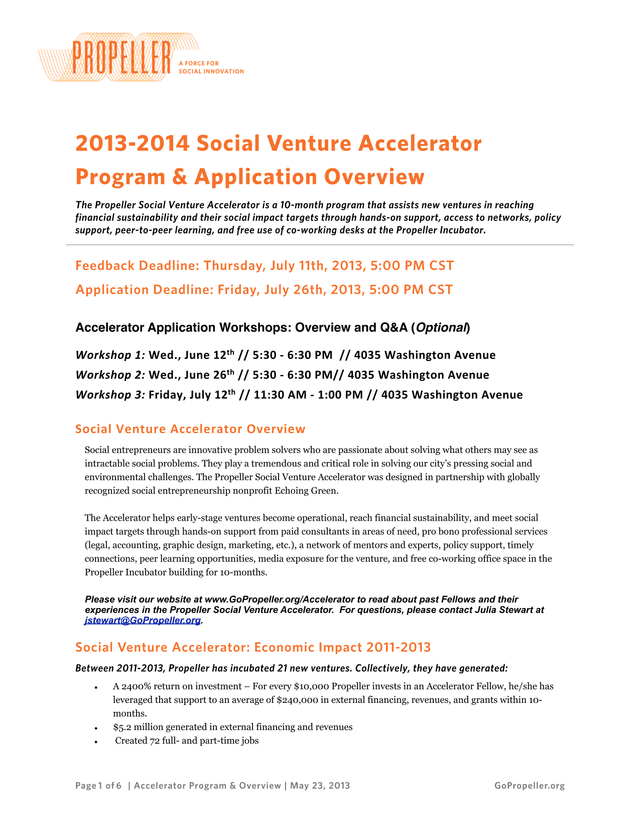 2013 2014 Social Venture Accelerator Program  Application Overview screenshot