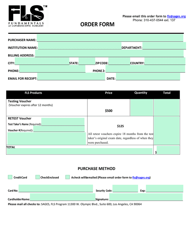 ORDER FORM screenshot
