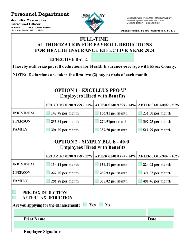 FULL TIME AUTHORIZATION FOR PAYROLL DEDUCTIONS FOR HEALTH INSURANCE EFFECTIVE YEAR 2024 screenshot