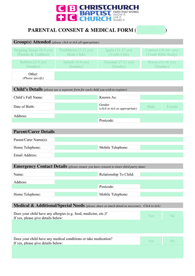 PARENTAL CONSENT  MEDICAL FORM screenshot