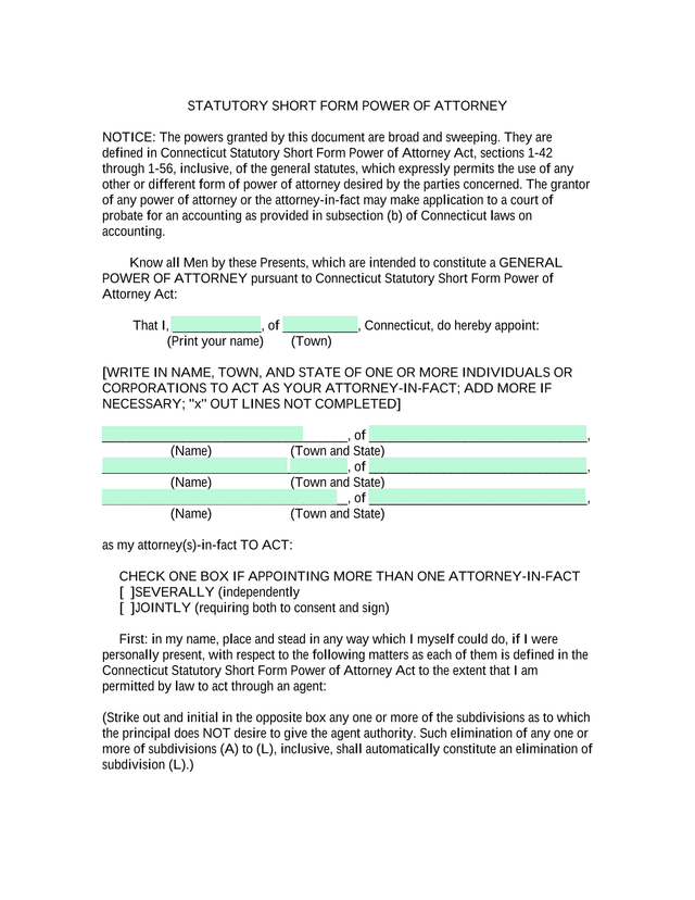 Statutory Short Form Power Of Attorney screenshot