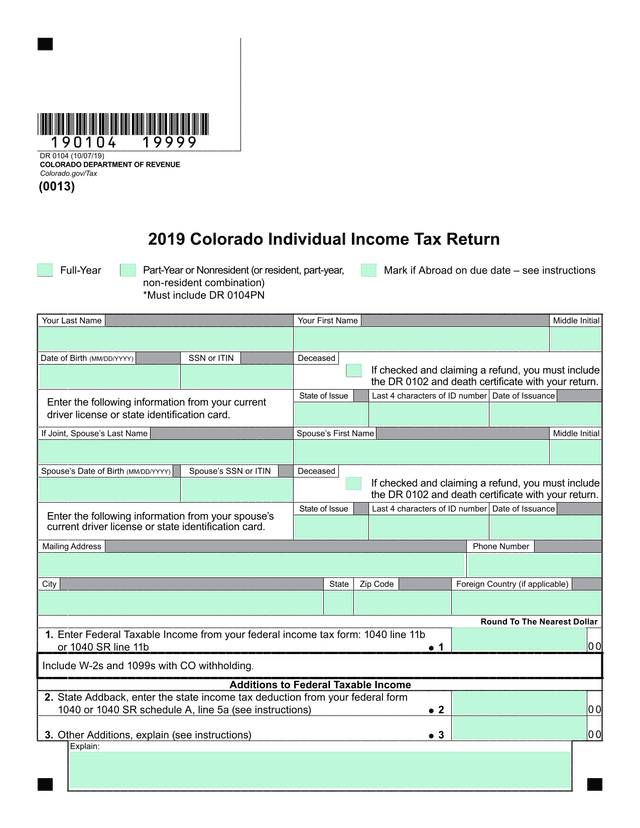 2019 Colorado Individual Income Tax Return screenshot