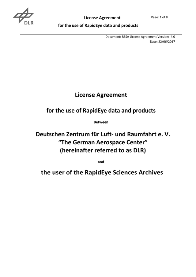License Agreement For The Use Of RapidEye Data And Products screenshot