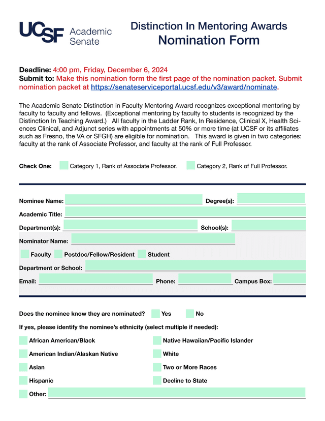 Distinction In Mentoring Awards Nomination Form screenshot