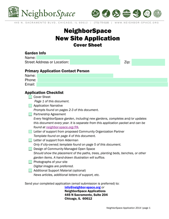 NeighborSpace New Site Application screenshot