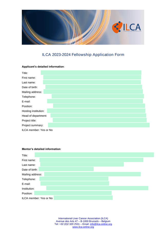 ILCA 2023 2024 Fellowship Application Form screenshot