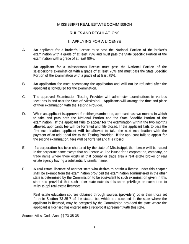 Mississippi Real Estate Commission Rules And Regulations screenshot