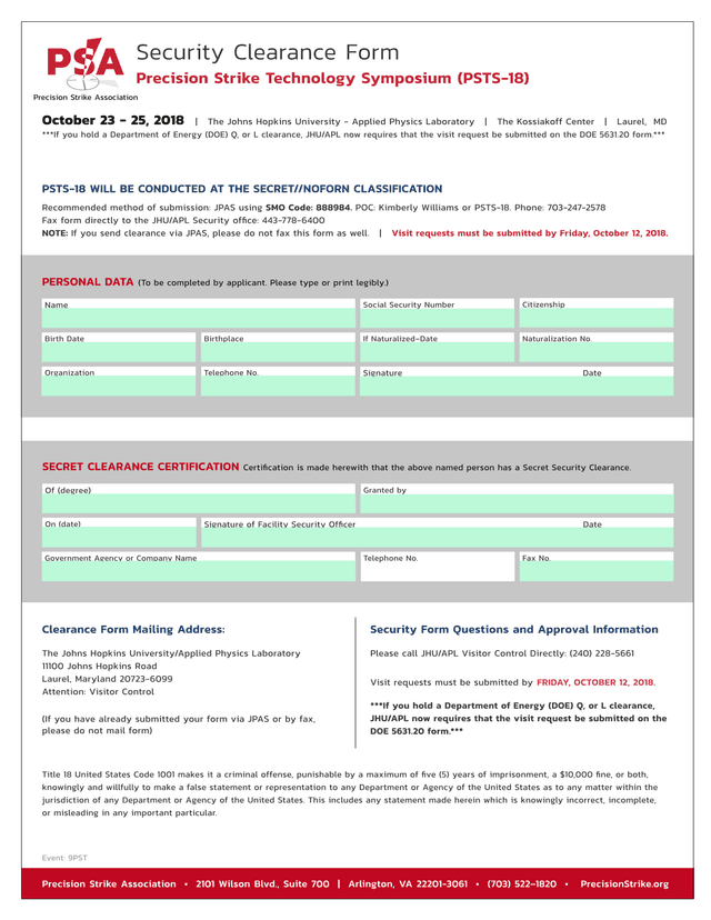 Security Clearance Form screenshot