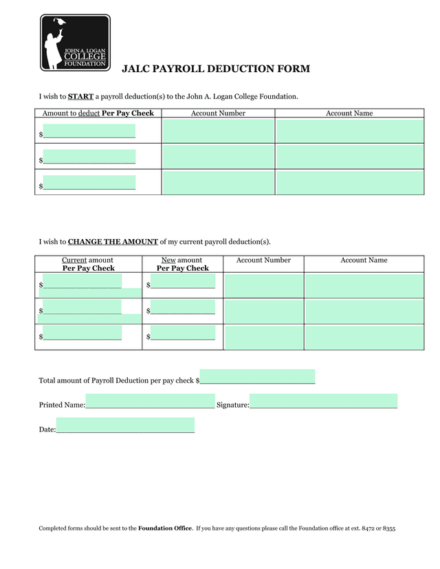 JALC PAYROLL DEDUCTION FORM screenshot