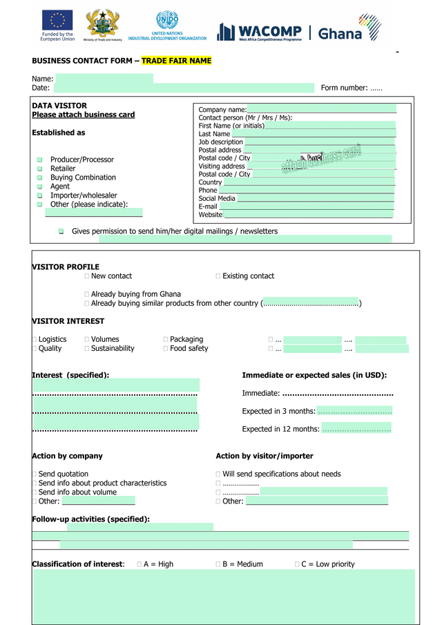 BUSINESS CONTACT FORM  TRADE FAIR NAME screenshot