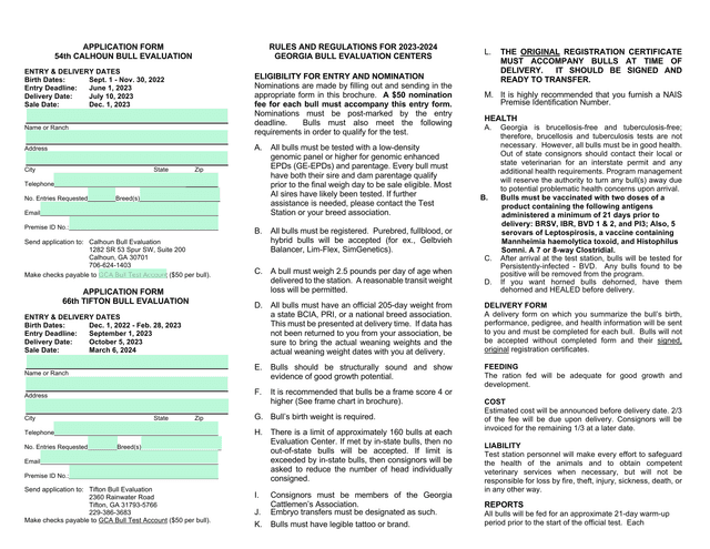 Georgia Bull Evaluation Centers Application Form screenshot