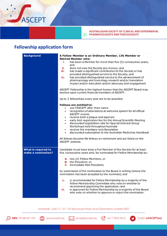 Fellowship Application Form screenshot