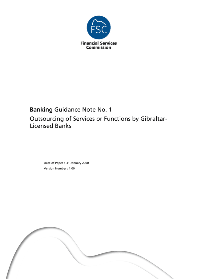 Banking Guidance Note No. 1 Outsourcing Of Services Or Functions By Gibraltar Licensed Banks screenshot