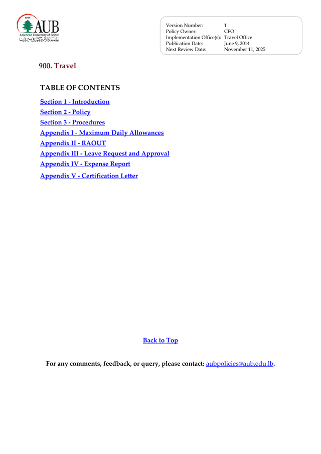 900. Travel Policy screenshot