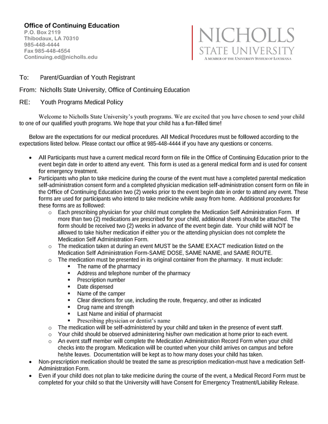 Youth Programs Medical Policy screenshot