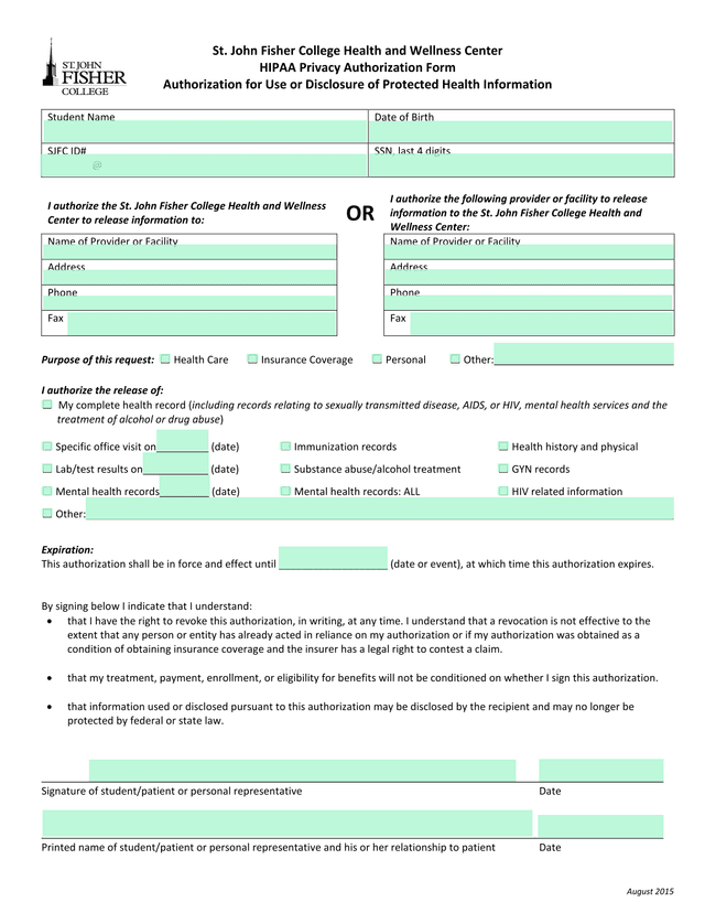 HIPAA Privacy Authorization Form screenshot