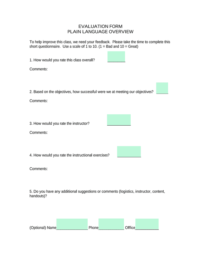 Evaluation Form screenshot