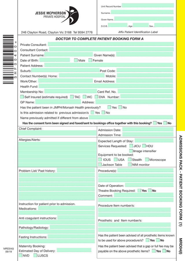 Patient Booking Form A screenshot