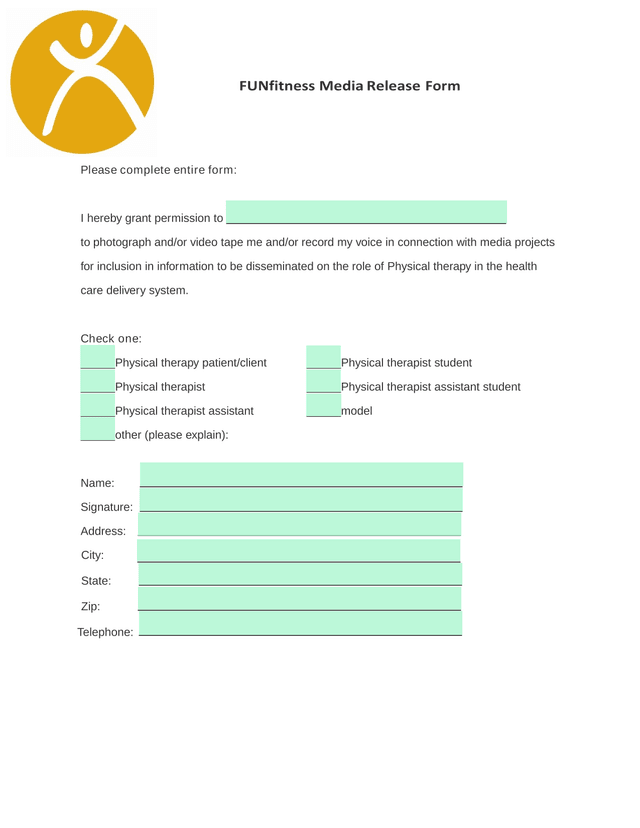 FUNfitness Media Release Form screenshot