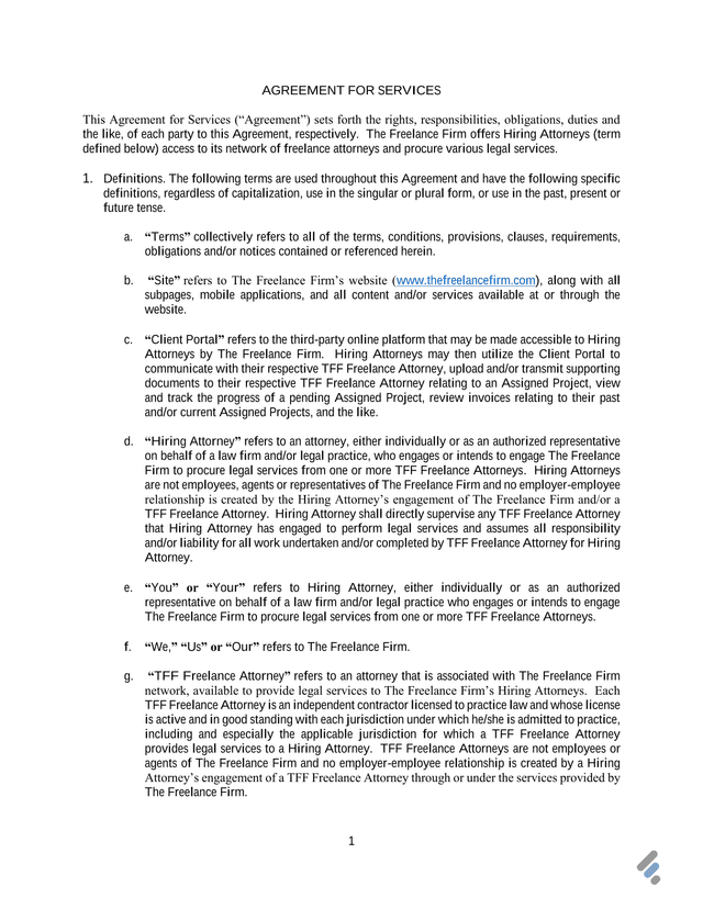 AGREEMENT FOR SERVICES screenshot