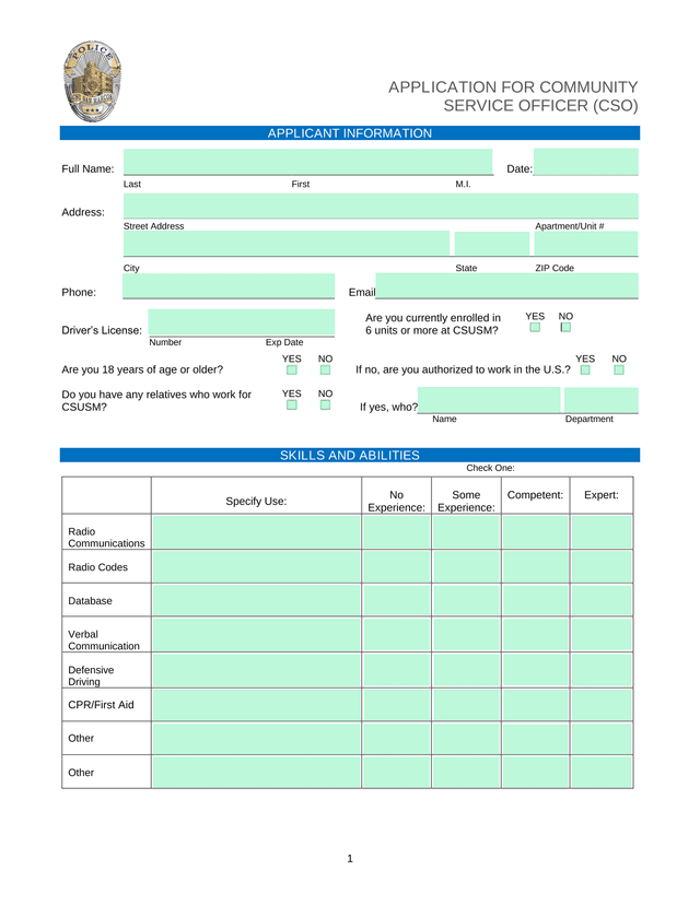 APPLICATION FOR COMMUNITY SERVICE OFFICER (CSO) screenshot