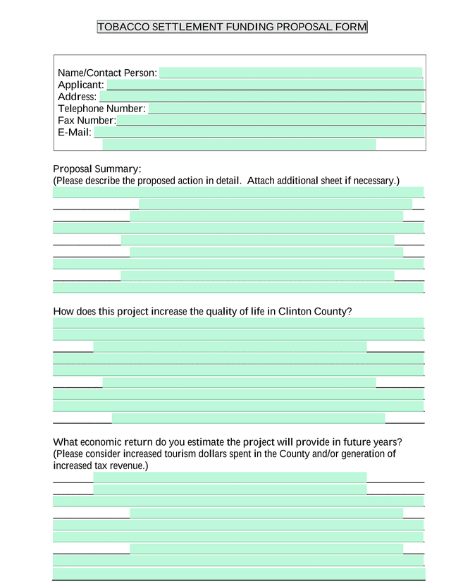 Tobacco Settlement Funding Proposal Form screenshot