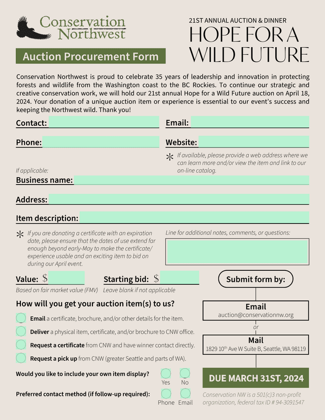 Auction Procurement Form screenshot