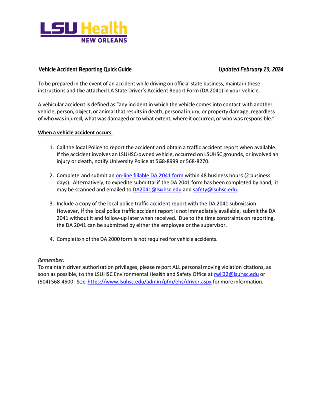 Vehicle Accident Reporting Quick Guide screenshot