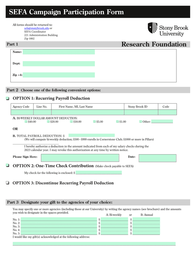 SEFA Campaign Participation Form screenshot
