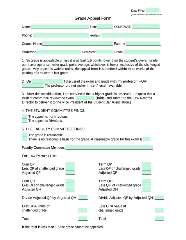 Grade Appeal Form screenshot