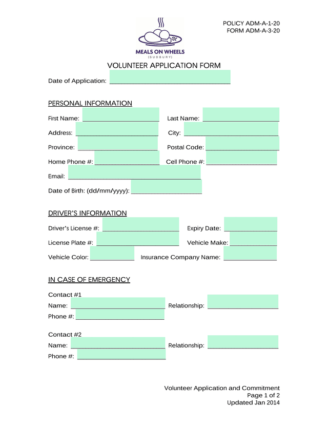 Volunteer Application And Commitment screenshot