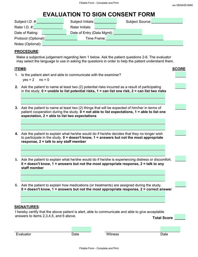 Evaluation To Sign Consent Form screenshot