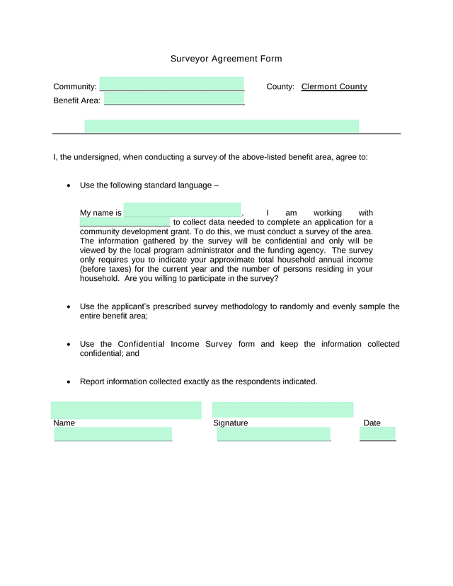 Surveyor Agreement Form screenshot