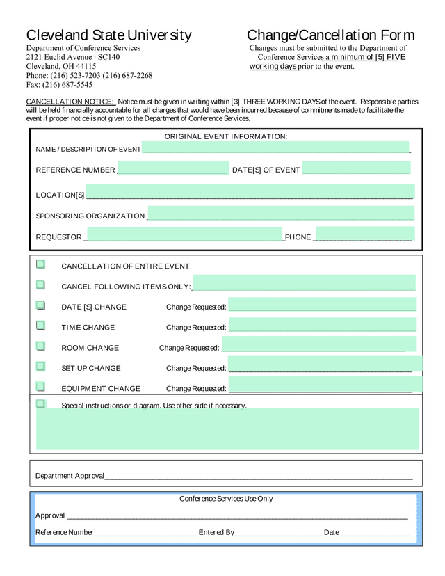 ChangeCancellation Form screenshot